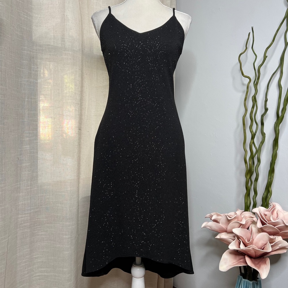 Vintage 90s Y2K City Triangles Black Dress Swirl Glitter Women's Size Medium